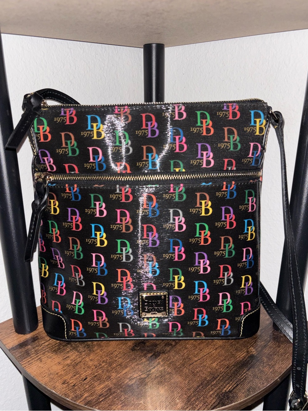 Dooney & Bourke DB75 Coated Black Multicolor DB Logo Crossbody Bag